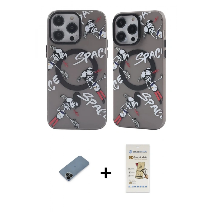 MARSİLYAN™- iPhone 12 Pro Max Kılıf Nova Doku Koleksiyonu - Siyah Mat Seramik Nano Ekran Koruyucu + Shine Kamera Lens Koruma Cam - SH