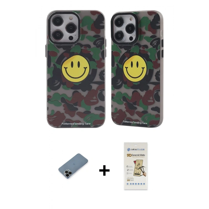 MARSİLYAN™- iPhone 12 Pro Max Kılıf Nova Doku Koleksiyonu - Siyah Mat Seramik Nano Ekran Koruyucu + Shine Kamera Lens Koruma Cam - SH