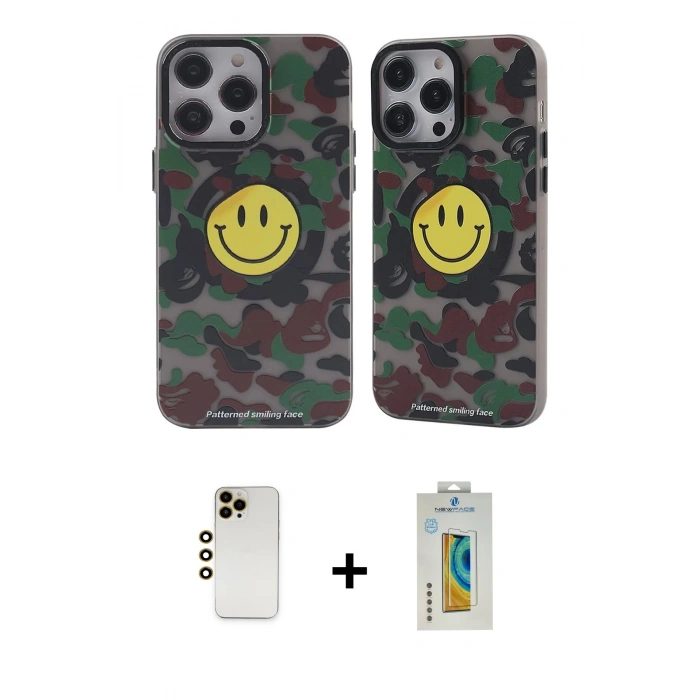 MARSİLYAN™- iPhone 12 Pro Max Kılıf Nova Doku Koleksiyonu - Siyah Polymer Nano Ekran Koruyucu + Gold Shine Kamera Lens