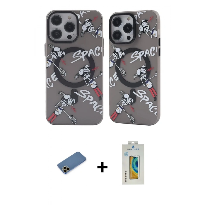 MARSİLYAN™- iPhone 12 Pro Max Kılıf Nova Doku Koleksiyonu - Siyah Polymer Nano Ekran Koruyucu + Shine Kamera Lens Koruma Cam - GD