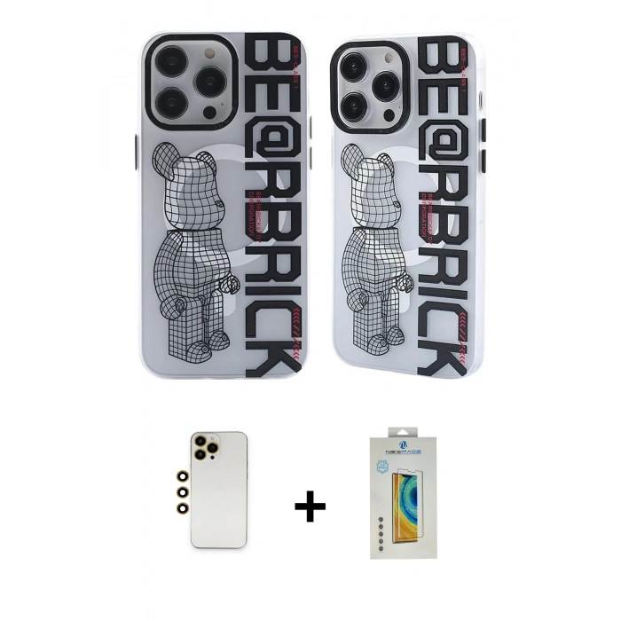 MARSİLYAN™- iPhone 12 Pro Max Kılıf Nova Doku Koleksiyonu - Siyah Polymer Nano Ekran Koruyucu + Gold Shine Kamera Lens