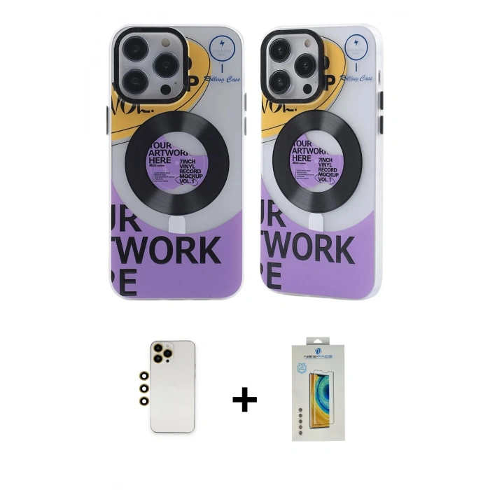 MARSİLYAN™- iPhone 12 Pro Max Kılıf Nova Doku Koleksiyonu - Siyah Polymer Nano Ekran Koruyucu + Gold Shine Kamera Lens