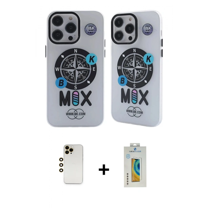 MARSİLYAN™- iPhone 12 Pro Max Kılıf Nova Doku Koleksiyonu - Siyah Polymer Nano Ekran Koruyucu + Gold Shine Kamera Lens