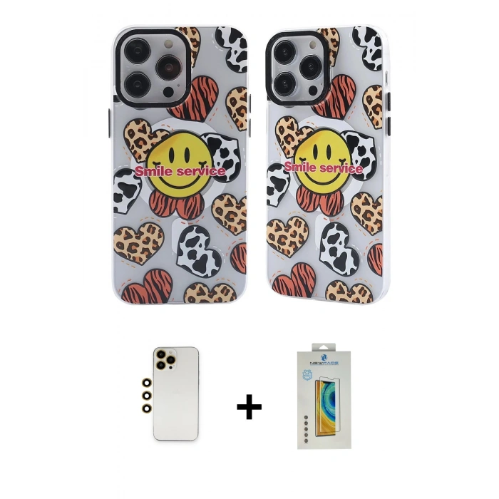 MARSİLYAN™- iPhone 12 Pro Max Kılıf Nova Doku Koleksiyonu - Siyah Polymer Nano Ekran Koruyucu + Gold Shine Kamera Lens