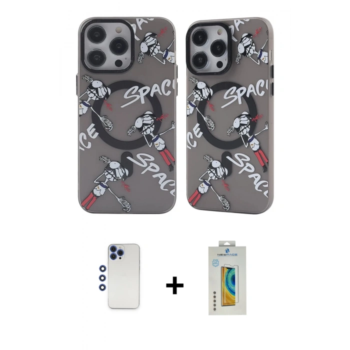 MARSİLYAN™- iPhone 12 Pro Max Kılıf Nova Doku Koleksiyonu - Siyah Polymer Nano Ekran Koruyucu + Shine Kamera Lens - LT