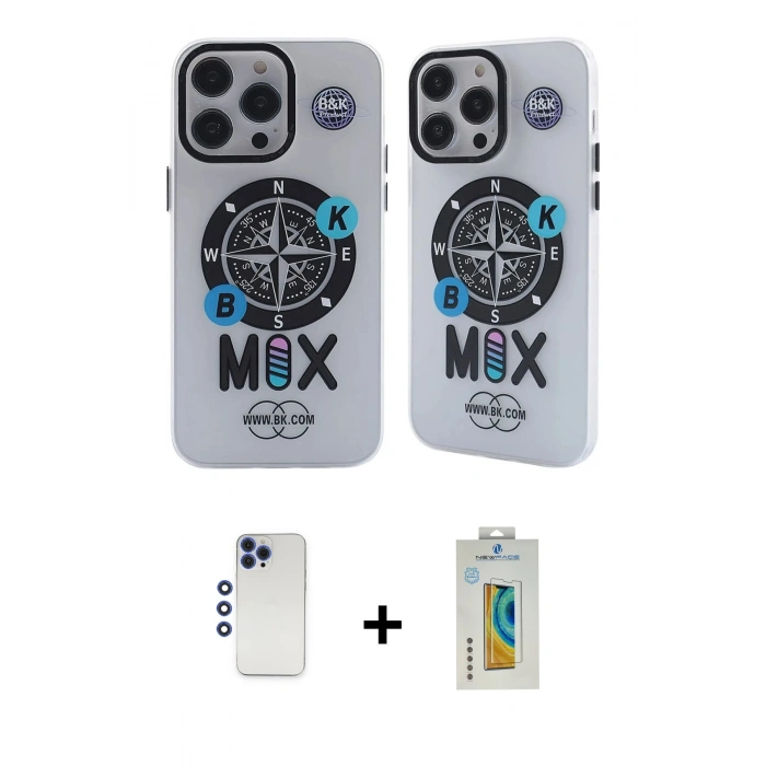 MARSİLYAN™- iPhone 12 Pro Max Kılıf Nova Doku Koleksiyonu - Siyah Polymer Nano Ekran Koruyucu + Shine Kamera Lens - LT