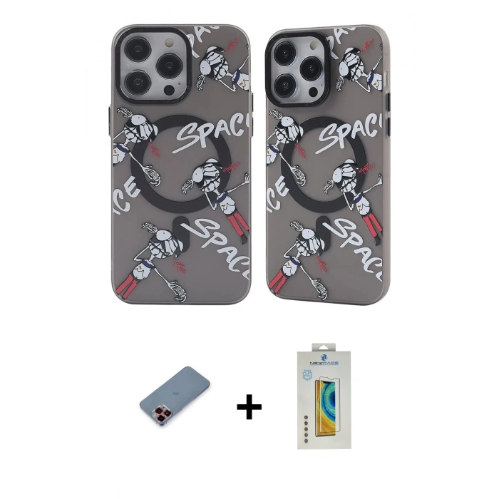 MARSİLYAN™- iPhone 12 Pro Max Kılıf Nova Doku Koleksiyonu - Siyah Polymer Nano Ekran Koruyucu + Metal Kamera Lens Koruma Cam - KI