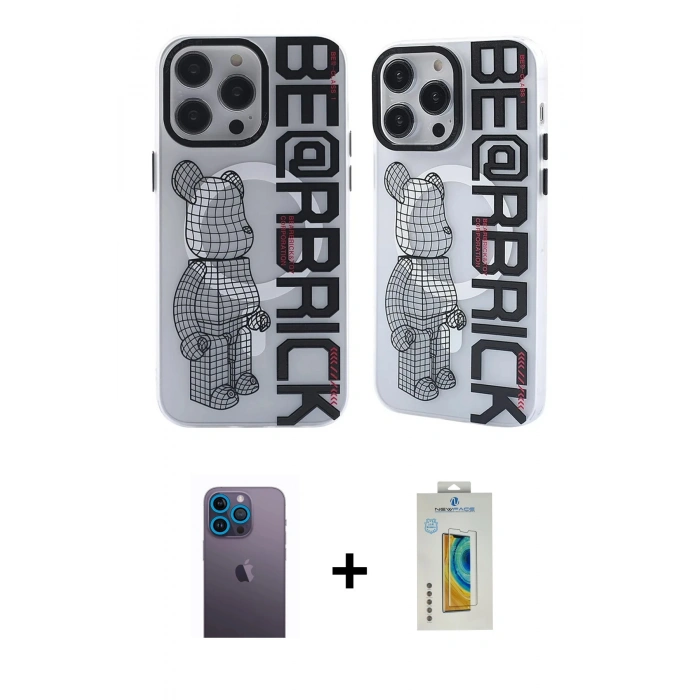 MARSİLYAN™- iPhone 12 Pro Max Kılıf Nova Doku Koleksiyonu - Siyah Polymer Nano Ekran Koruyucu + Neon Fosforlu Kamera Lens - MI