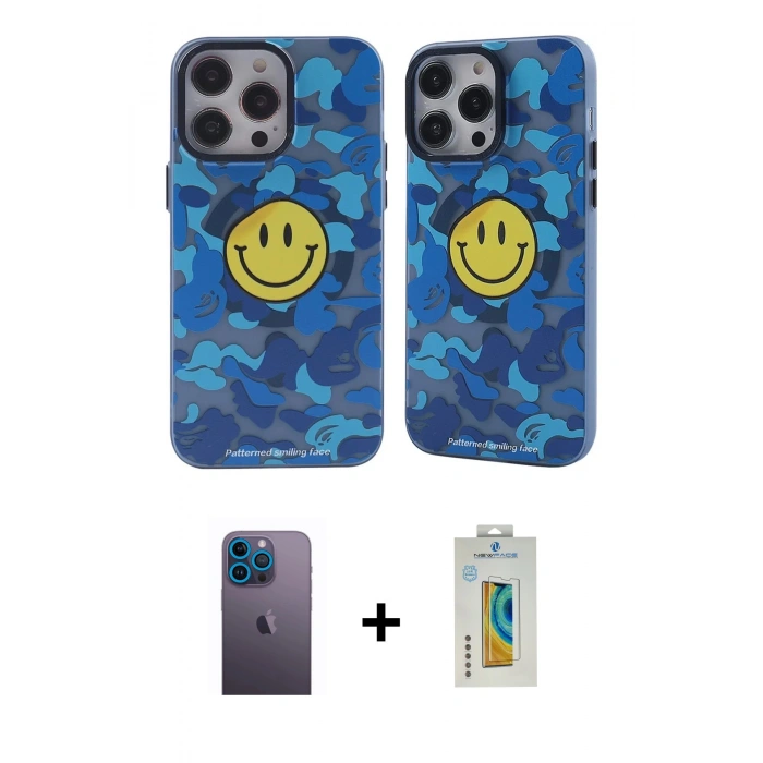 MARSİLYAN™- iPhone 12 Pro Max Kılıf Nova Doku Koleksiyonu - Siyah Polymer Nano Ekran Koruyucu + Neon Fosforlu Kamera Lens - MI