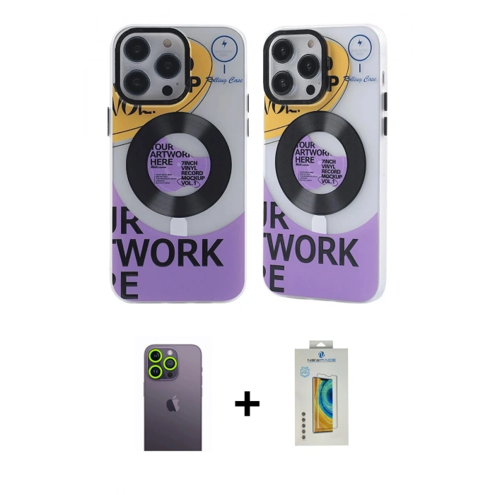 MARSİLYAN™- iPhone 12 Pro Max Kılıf Nova Doku Koleksiyonu - Siyah Polymer Nano Ekran Koruyucu + Neon Fosforlu Kamera Lens - YL