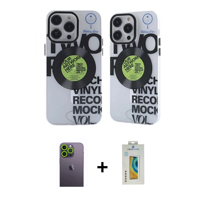 MARSİLYAN™- iPhone 12 Pro Max Kılıf Nova Doku Koleksiyonu - Siyah Polymer Nano Ekran Koruyucu + Neon Fosforlu Kamera Lens - YL