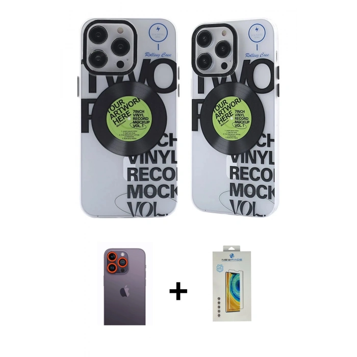 MARSİLYAN™- iPhone 12 Pro Max Kılıf Nova Doku Koleksiyonu - Siyah Polymer Nano Ekran Koruyucu + Neon Fosforlu Kamera Lens - TU