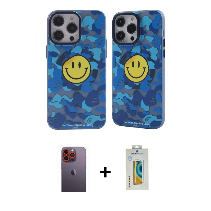 MARSİLYAN™- iPhone 12 Pro Max Kılıf Nova Doku Koleksiyonu - Siyah Polymer Nano Ekran Koruyucu + Neon Fosforlu Kamera Lens - TU