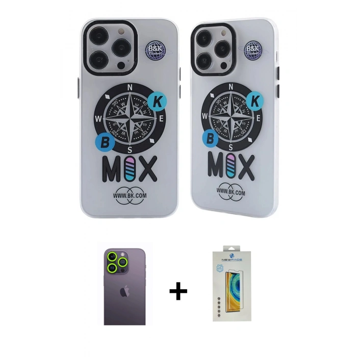 MARSİLYAN™- iPhone 12 Pro Max Kılıf Nova Doku Koleksiyonu - Siyah Polymer Nano Ekran Koruyucu + Neon Fosforlu Kamera Lens - YL