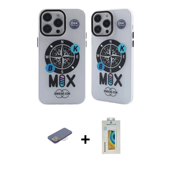 MARSİLYAN™- iPhone 12 Pro Max Kılıf Nova Doku Koleksiyonu - Siyah Polymer Nano Ekran Koruyucu + Renkli Kamera Lens Koruma Cam - PE