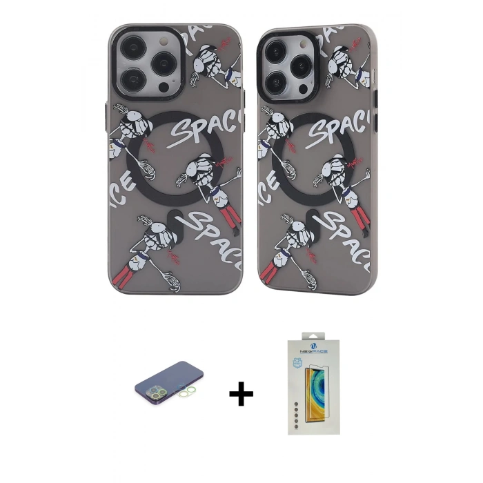 MARSİLYAN™- iPhone 12 Pro Max Kılıf Nova Doku Koleksiyonu - Siyah Polymer Nano Ekran Koruyucu + Renkli Kamera Lens Koruma Cam - YL