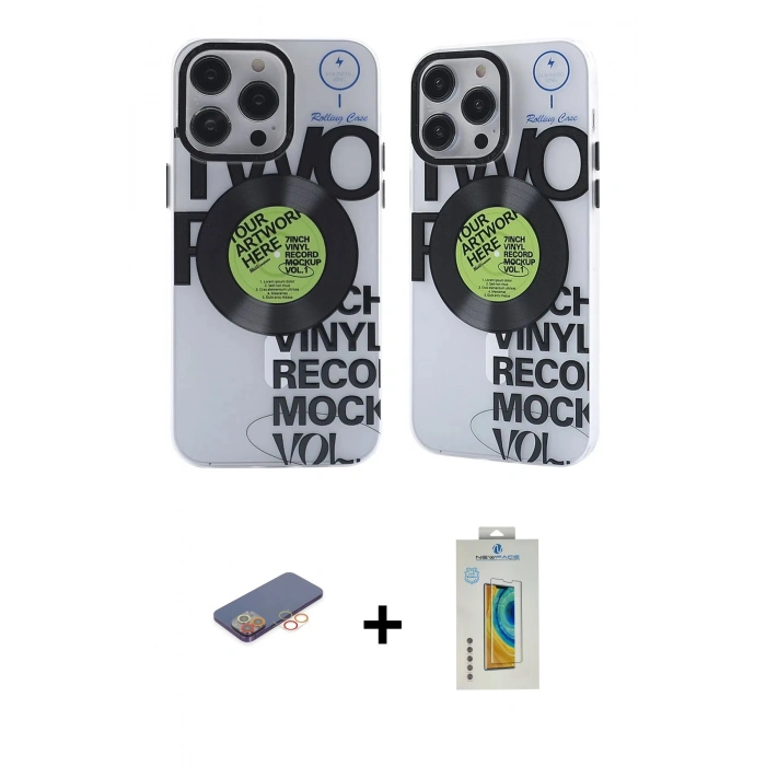 MARSİLYAN™- iPhone 12 Pro Max Kılıf Nova Doku Koleksiyonu - Siyah Polymer Nano Ekran Koruyucu + Renkli Kamera Lens Koruma Cam - TU