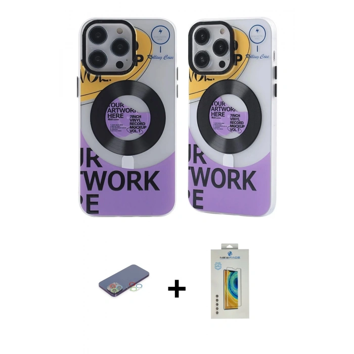 MARSİLYAN™- iPhone 12 Pro Max Kılıf Nova Doku Koleksiyonu - Siyah Polymer Nano Ekran Koruyucu + Renkli Kamera Lens Koruma Cam - MI