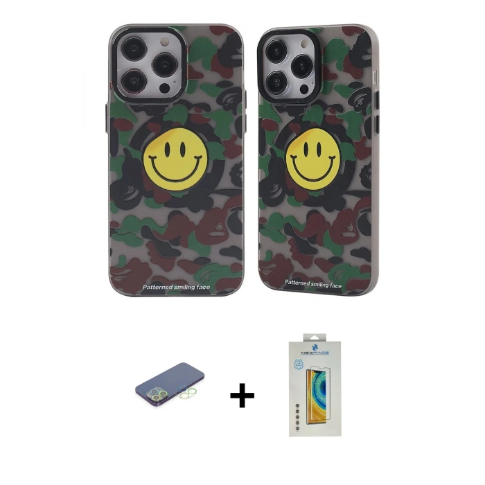 MARSİLYAN™- iPhone 12 Pro Max Kılıf Nova Doku Koleksiyonu - Siyah Polymer Nano Ekran Koruyucu + Renkli Kamera Lens Koruma Cam - YL