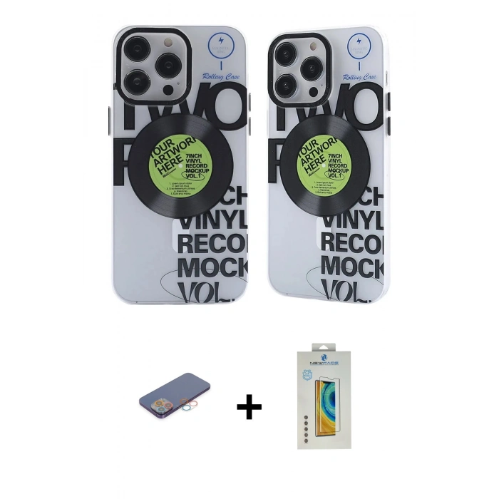MARSİLYAN™- iPhone 12 Pro Max Kılıf Nova Doku Koleksiyonu - Siyah Polymer Nano Ekran Koruyucu + Renkli Kamera Lens Koruma Cam - PE