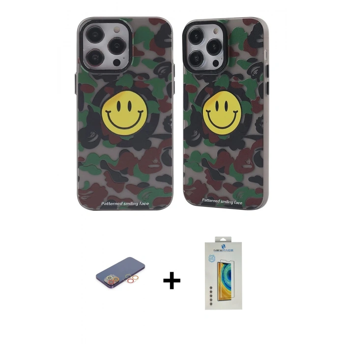 MARSİLYAN™- iPhone 12 Pro Max Kılıf Nova Doku Koleksiyonu - Siyah Polymer Nano Ekran Koruyucu + Renkli Kamera Lens Koruma Cam - TU
