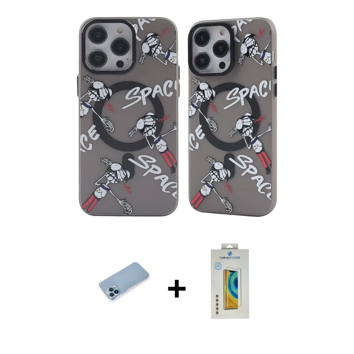 MARSİLYAN™- iPhone 12 Pro Max Kılıf Nova Doku Koleksiyonu - Siyah Polymer Nano Ekran Koruyucu + Shine Kamera Lens Koruma Cam - MI