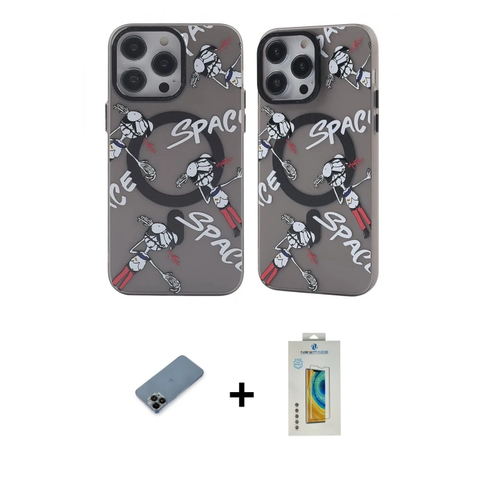 MARSİLYAN™- iPhone 12 Pro Max Kılıf Nova Doku Koleksiyonu - Siyah Polymer Nano Ekran Koruyucu + Shine Kamera Lens Koruma Cam - SH