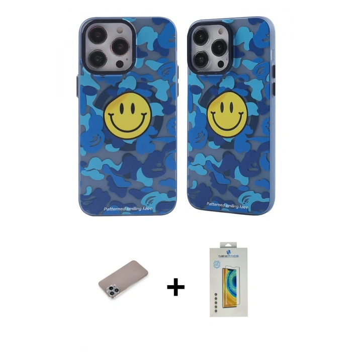 MARSİLYAN™- iPhone 12 Pro Max Kılıf Nova Doku Koleksiyonu - Siyah Polymer Nano Ekran Koruyucu + Sierra Blue Shine Kamera Lens Koruma Cam