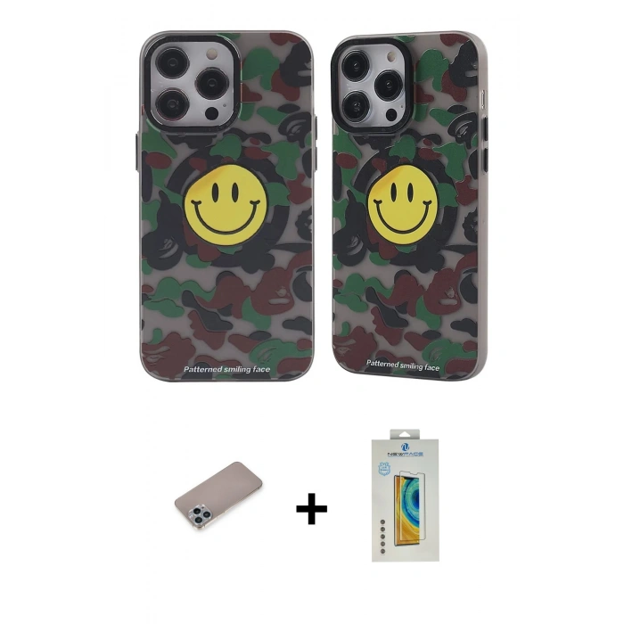 MARSİLYAN™- iPhone 12 Pro Max Kılıf Nova Doku Koleksiyonu - Siyah Polymer Nano Ekran Koruyucu + Sierra Blue Shine Kamera Lens Koruma Cam