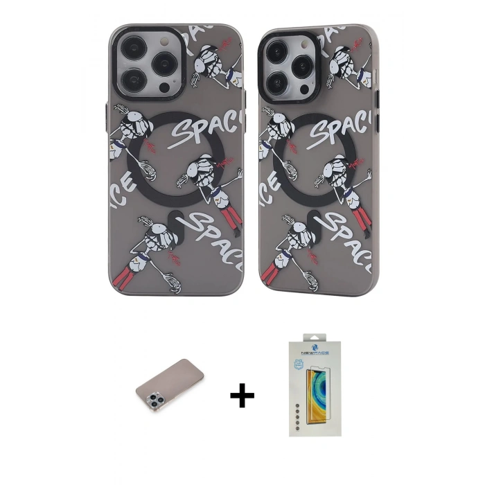 MARSİLYAN™- iPhone 12 Pro Max Kılıf Nova Doku Koleksiyonu - Siyah Polymer Nano Ekran Koruyucu + Sierra Blue Shine Kamera Lens Koruma Cam