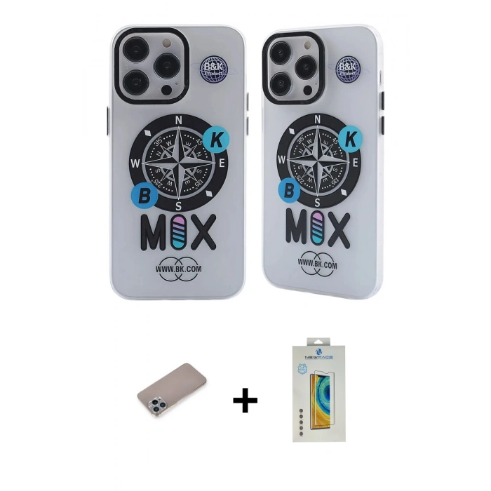 MARSİLYAN™- iPhone 12 Pro Max Kılıf Nova Doku Koleksiyonu - Siyah Polymer Nano Ekran Koruyucu + Sierra Blue Shine Kamera Lens Koruma Cam