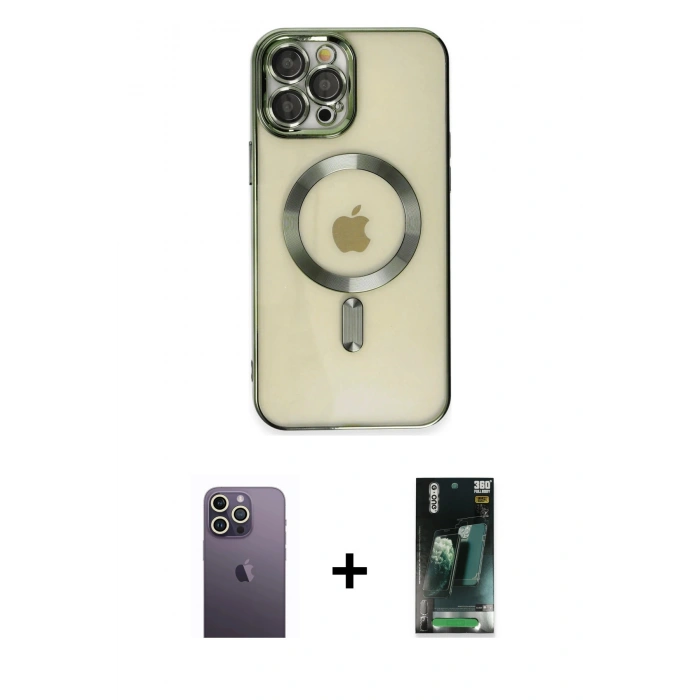 MARSİLYAN™- iPhone 12 Pro Max Kılıf Nova Işık Özel Seri - Şeffaf 360 Full Body Arka Koruyucu + Neon Fosforlu Kamera Lens - BZ
