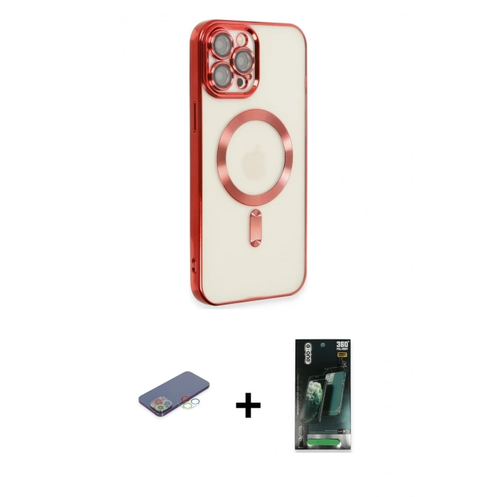 MARSİLYAN™- iPhone 12 Pro Max Kılıf Nova Işık Özel Seri - Şeffaf 360 Full Body Arka Koruyucu + Renkli Kamera Lens Koruma Cam - MI