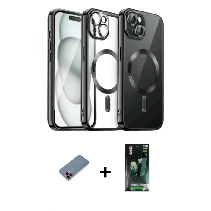 MARSİLYAN™- iPhone 12 Pro Max Kılıf Nova Işık Özel Seri - Şeffaf 360 Full Body Arka Koruyucu + Metal Kamera Lens Koruma Cam - KI