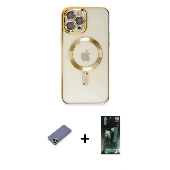 MARSİLYAN™- iPhone 12 Pro Max Kılıf Nova Işık Özel Seri - Şeffaf 360 Full Body Arka Koruyucu + Metal Kamera Lens Koruma Cam - GD