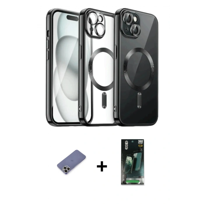 MARSİLYAN™- iPhone 12 Pro Max Kılıf Nova Işık Özel Seri - Şeffaf 360 Full Body Arka Koruyucu + Metal Kamera Lens Koruma Cam - GD