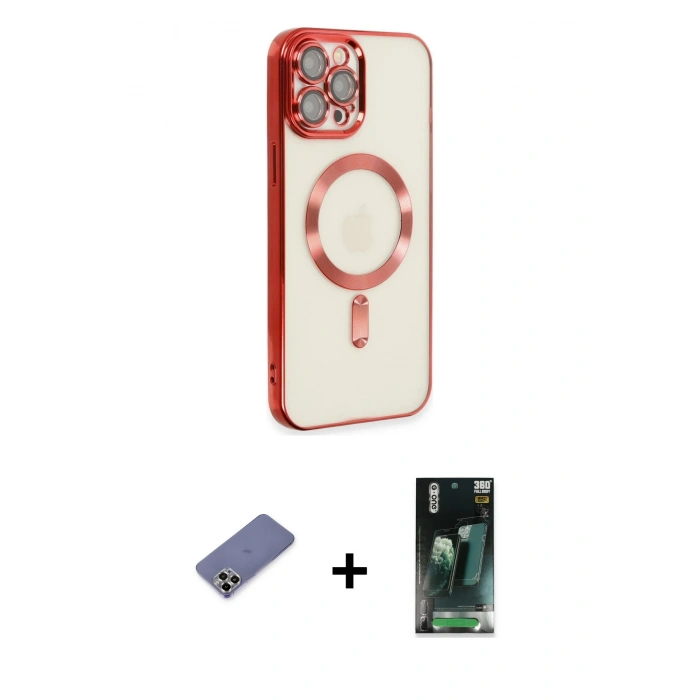 MARSİLYAN™- iPhone 12 Pro Max Kılıf Nova Işık Özel Seri - Şeffaf 360 Full Body Arka Koruyucu + Metal Kamera Lens Koruma Cam - GD