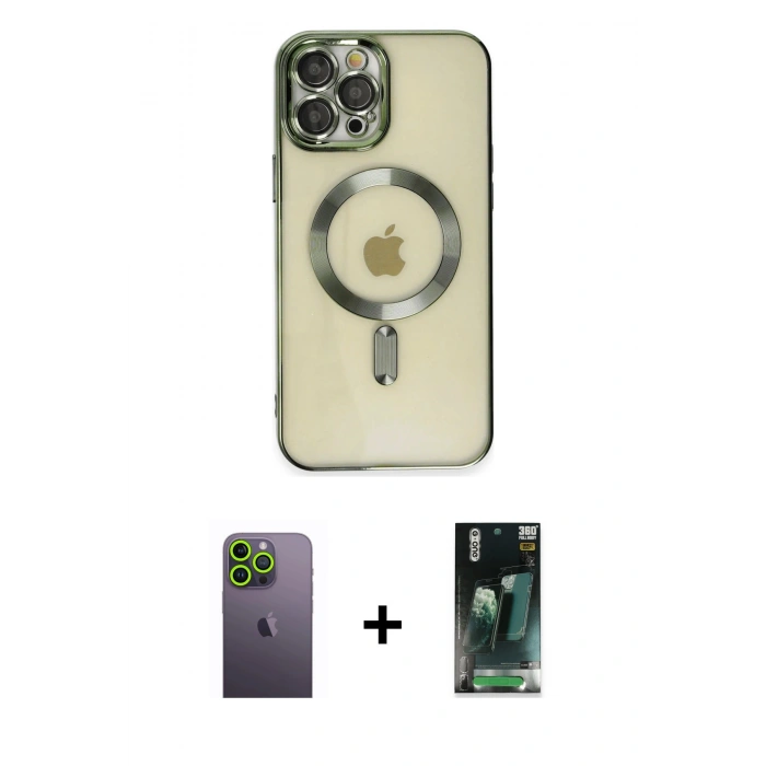MARSİLYAN™- iPhone 12 Pro Max Kılıf Nova Işık Özel Seri - Şeffaf 360 Full Body Arka Koruyucu + Neon Fosforlu Kamera Lens - YL