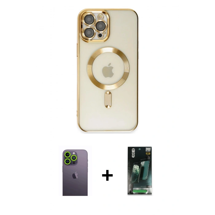 MARSİLYAN™- iPhone 12 Pro Max Kılıf Nova Işık Özel Seri - Şeffaf 360 Full Body Arka Koruyucu + Neon Fosforlu Kamera Lens - YL