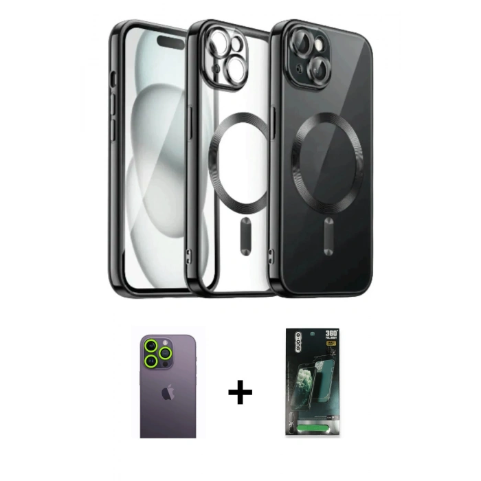MARSİLYAN™- iPhone 12 Pro Max Kılıf Nova Işık Özel Seri - Şeffaf 360 Full Body Arka Koruyucu + Neon Fosforlu Kamera Lens - YL
