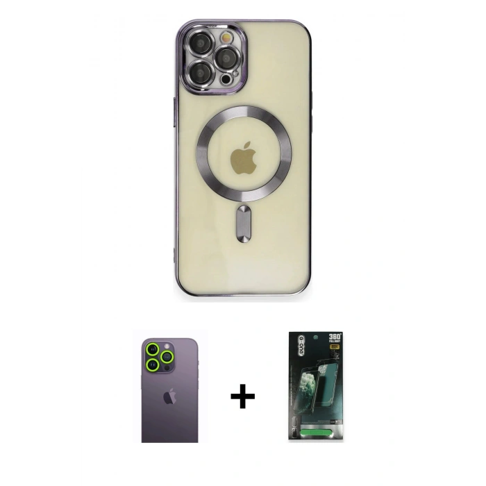 MARSİLYAN™- iPhone 12 Pro Max Kılıf Nova Işık Özel Seri - Şeffaf 360 Full Body Arka Koruyucu + Neon Fosforlu Kamera Lens - YL