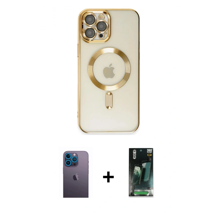 MARSİLYAN™- iPhone 12 Pro Max Kılıf Nova Işık Özel Seri - Şeffaf 360 Full Body Arka Koruyucu + Neon Fosforlu Kamera Lens - MI
