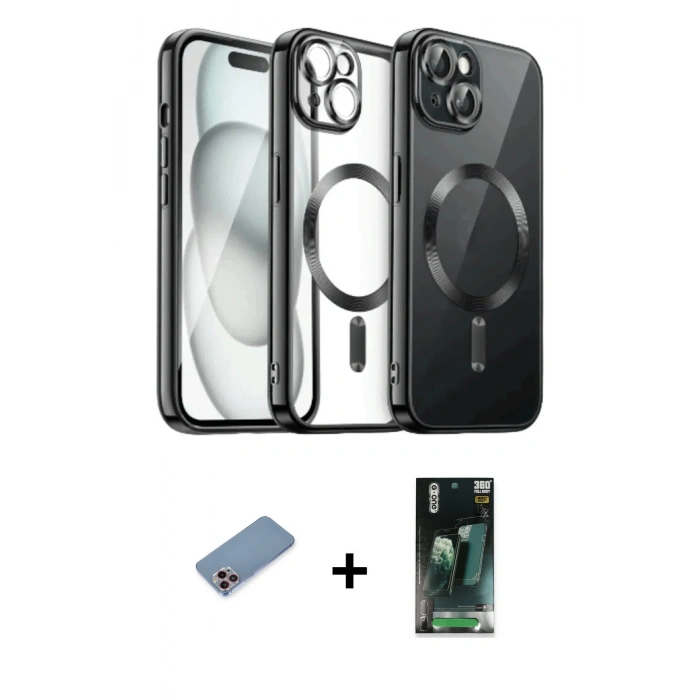 MARSİLYAN™- iPhone 12 Pro Max Kılıf Nova Işık Özel Seri - Şeffaf 360 Full Body Arka Koruyucu + Shine Kamera Lens Koruma Cam - PE