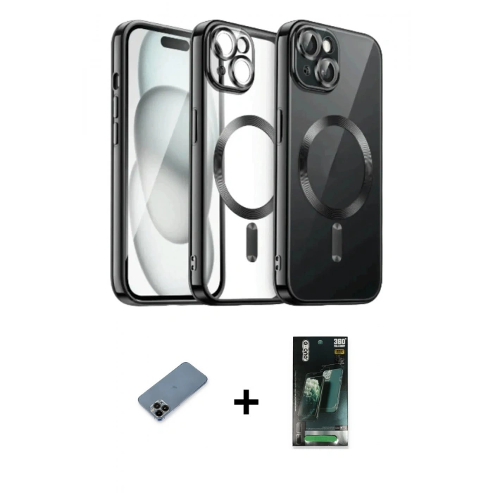 MARSİLYAN™- iPhone 12 Pro Max Kılıf Nova Işık Özel Seri - Şeffaf 360 Full Body Arka Koruyucu + Shine Kamera Lens Koruma Cam - SH