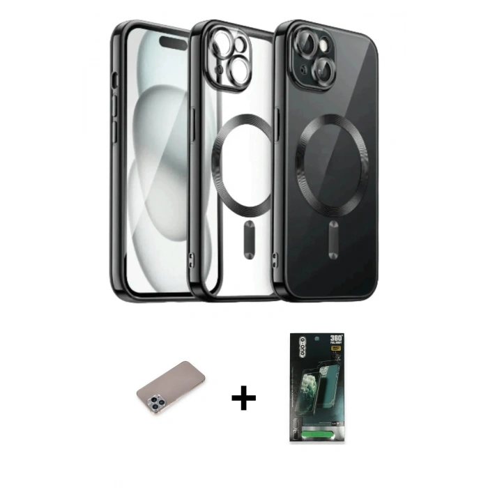 MARSİLYAN™- iPhone 12 Pro Max Kılıf Nova Işık Özel Seri - Şeffaf 360 Full Body Arka Koruyucu + Shine Kamera Lens Koruma Cam - SABE