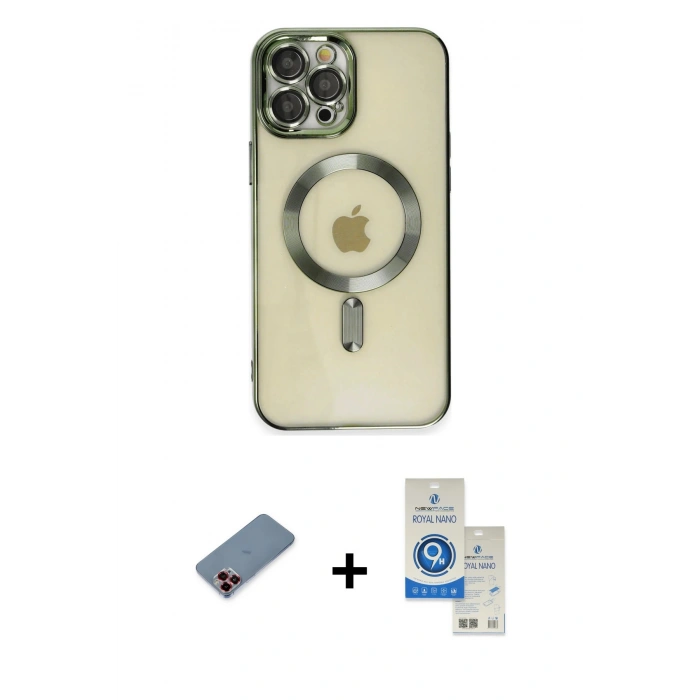 MARSİLYAN™- iPhone 12 Pro Max Kılıf Nova Işık Özel Seri - Şeffaf Royal Nano Ekran Koruyucu + Metal Kamera Lens Koruma Cam - KI