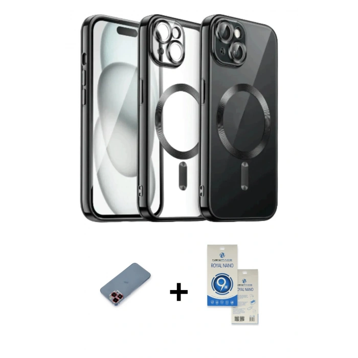 MARSİLYAN™- iPhone 12 Pro Max Kılıf Nova Işık Özel Seri - Şeffaf Royal Nano Ekran Koruyucu + Metal Kamera Lens Koruma Cam - KI