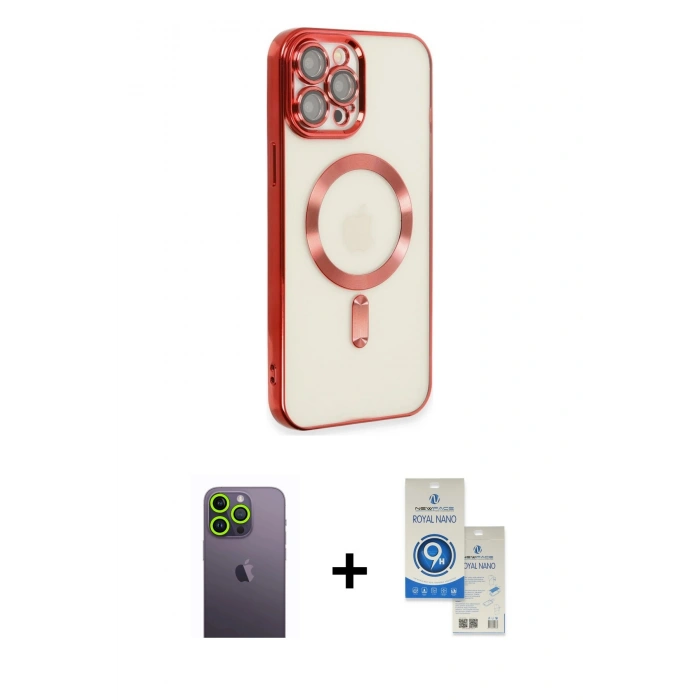 MARSİLYAN™- iPhone 12 Pro Max Kılıf Nova Işık Özel Seri - Şeffaf Royal Nano Ekran Koruyucu + Neon Fosforlu Kamera Lens - YL