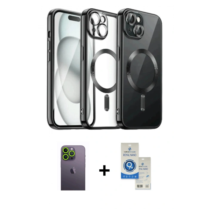 MARSİLYAN™- iPhone 12 Pro Max Kılıf Nova Işık Özel Seri - Şeffaf Royal Nano Ekran Koruyucu + Neon Fosforlu Kamera Lens - YL
