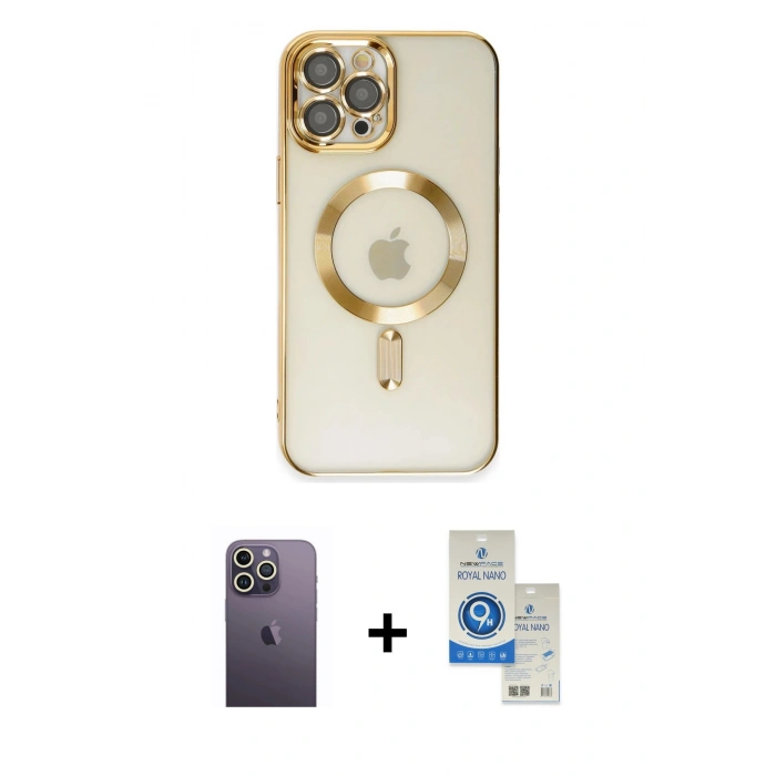 MARSİLYAN™- iPhone 12 Pro Max Kılıf Nova Işık Özel Seri - Şeffaf Royal Nano Ekran Koruyucu + Neon Fosforlu Kamera Lens - BZ